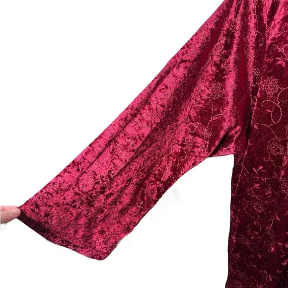 Vintage Crushed Velvet Babydoll Top Fairy Grunge Size 26 28 Red Floral Sparkly - Picture 6 of 13